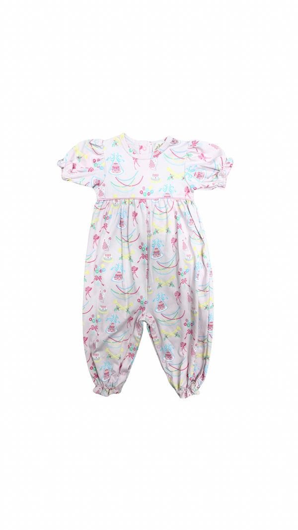 Short Sleeve Brit Romper - Pima Golden Birthday/Pier Party Pink
