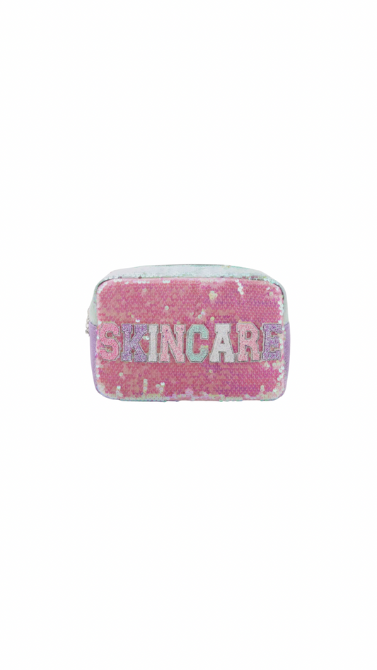 'skincare' Sequins Color Block Pouch