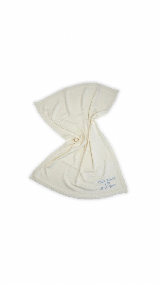Thank Heaven for Little Boys Embroidered Knit Cotton Blanket Blue