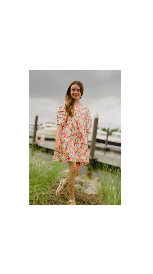 Girls Scout Dress - Pink Palm