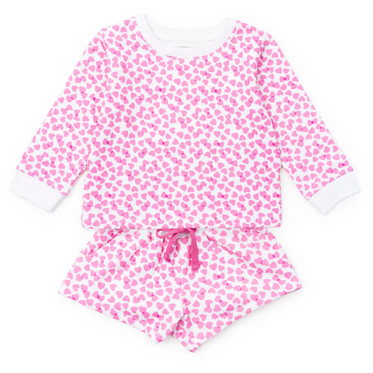 Stella Girls' Sweatshirt Short Set - Confetti Hearts Pink