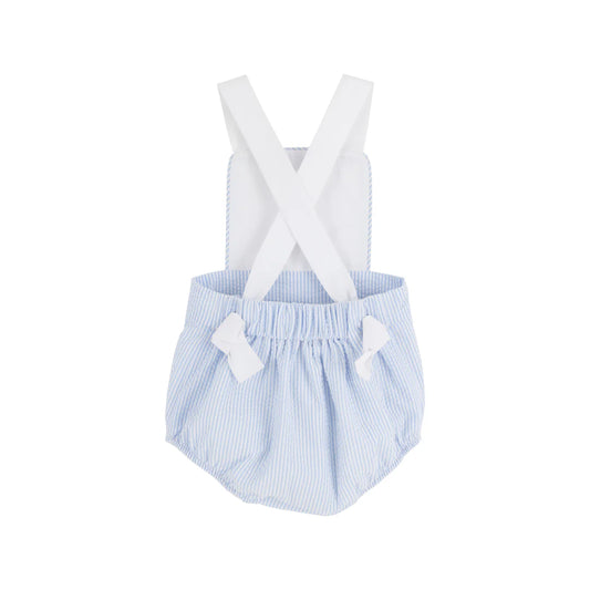 Sayre Sunsuit Breakers Blue Seersucker with Worth Avenue White