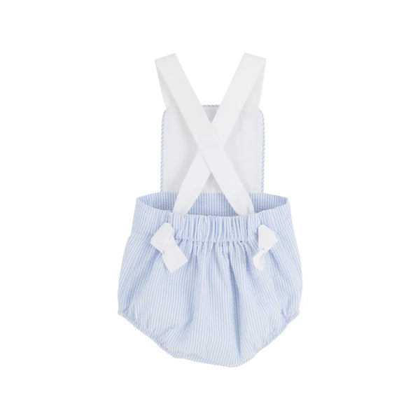 Sayre Sunsuit Breakers Blue Seersucker with Worth Avenue White