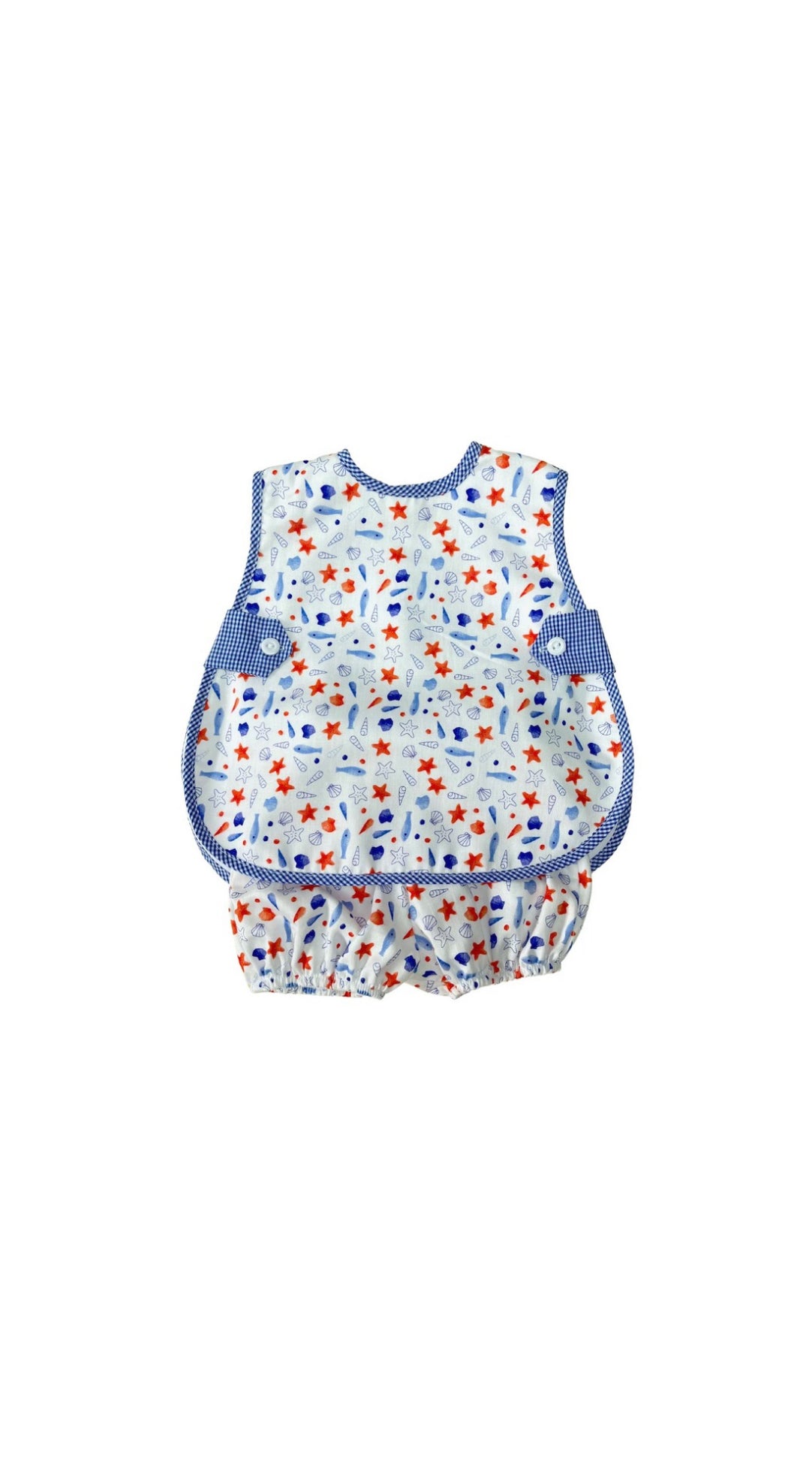 Cameron Shell Bib Boy Bloomer Set Light Blue Trim