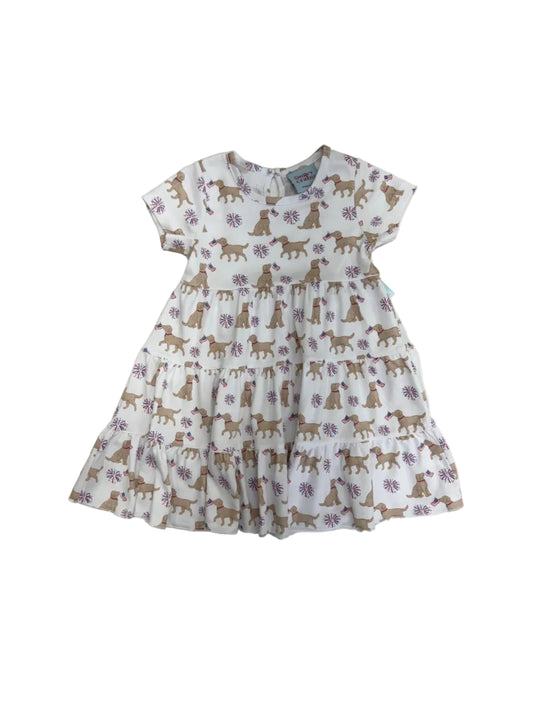 Dog Tiered Printed Dress with Fireworks and Flags