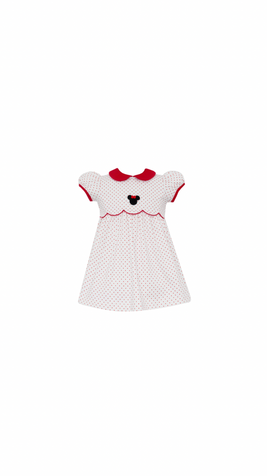 Minnie Mouse Red/White Polka Dot Knit Dress Short Sleeve with Collar
