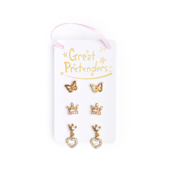Boutique Royal Crown Stud Earrings, 3 Set