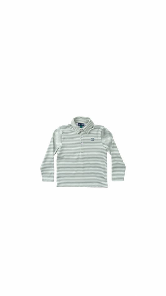Boys Long Sleeve Pro Performance Polo Frosty Spruce Stripe