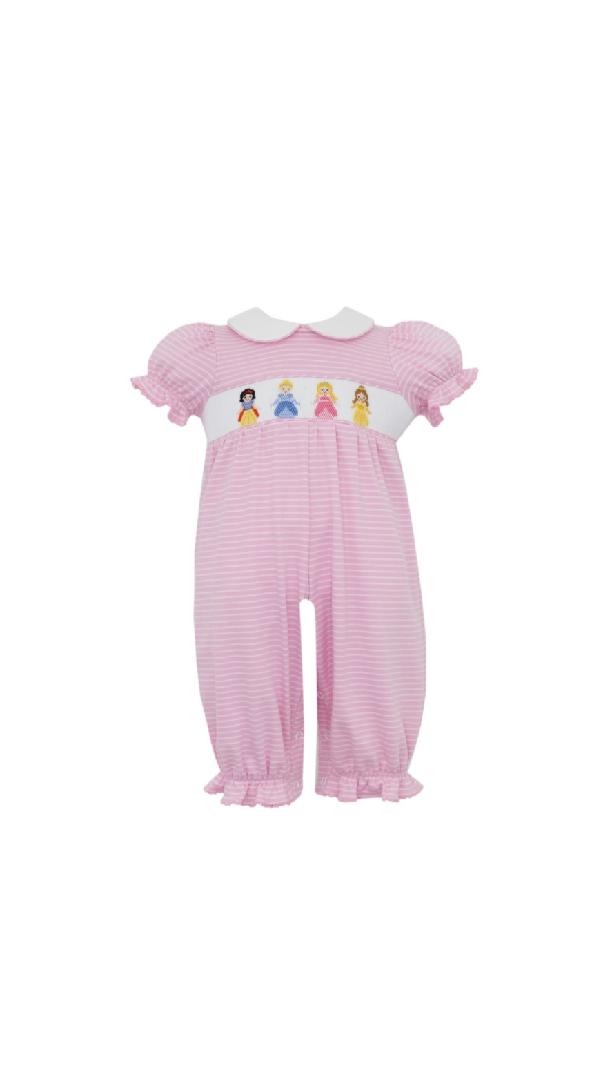 Princesses Pink Knit Stripe Girls Long Romper Short Sleeve