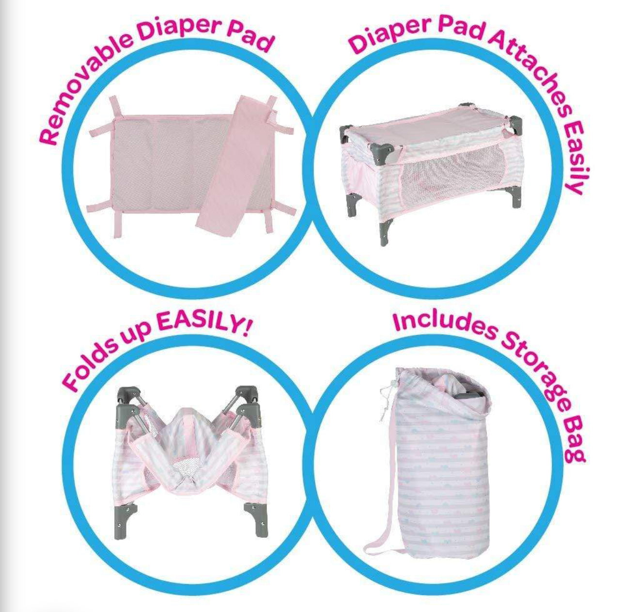 Adora Deluxe Baby Doll Pack-N-Play & Changing Table Set - Pastel Pink Hearts