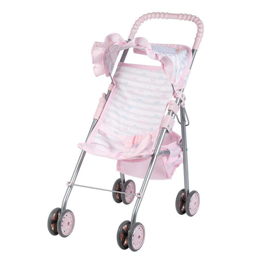 Adora Pastel Pink Heart Baby Doll Stroller with Umbrella Shade & Ruffle Trim