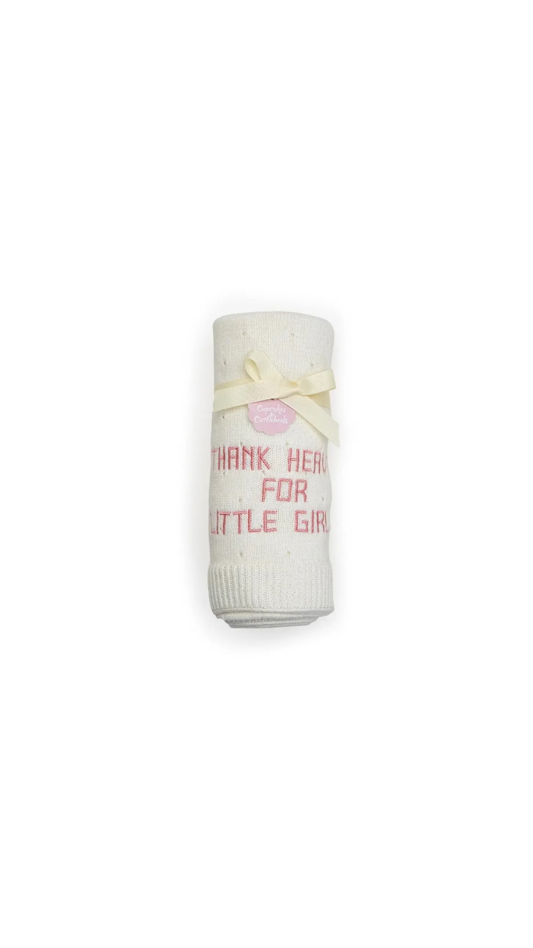 Thank Heaven for Little Girls Embroidered Knit Cotton Blanket Pink