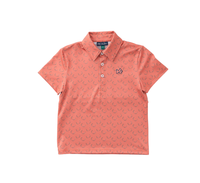 Boys Pro Performance Polo Crabapple Antler Print