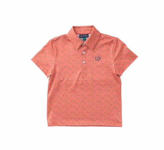 Boys Pro Performance Polo Crabapple Antler Print