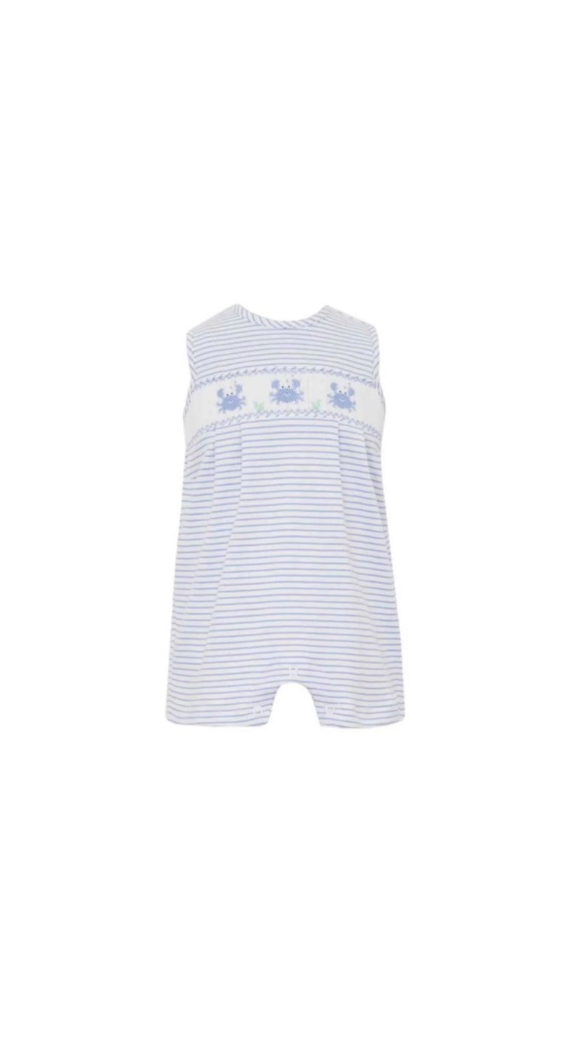 Blue Stipe Knit Jon Jon with Smocked Whales