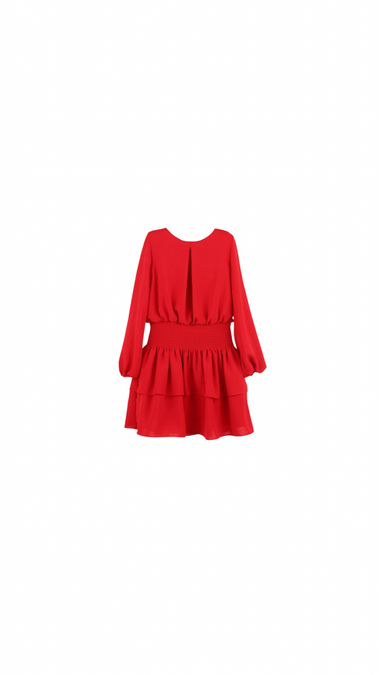 Amelia Dress - Smocked Waist - Christmas Red