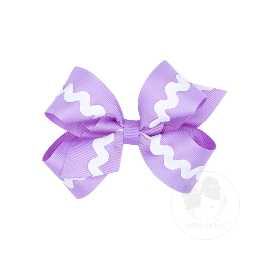 Medium Grosgrain Hair Bow with Ric-Rac Light Orchid  w/ White
