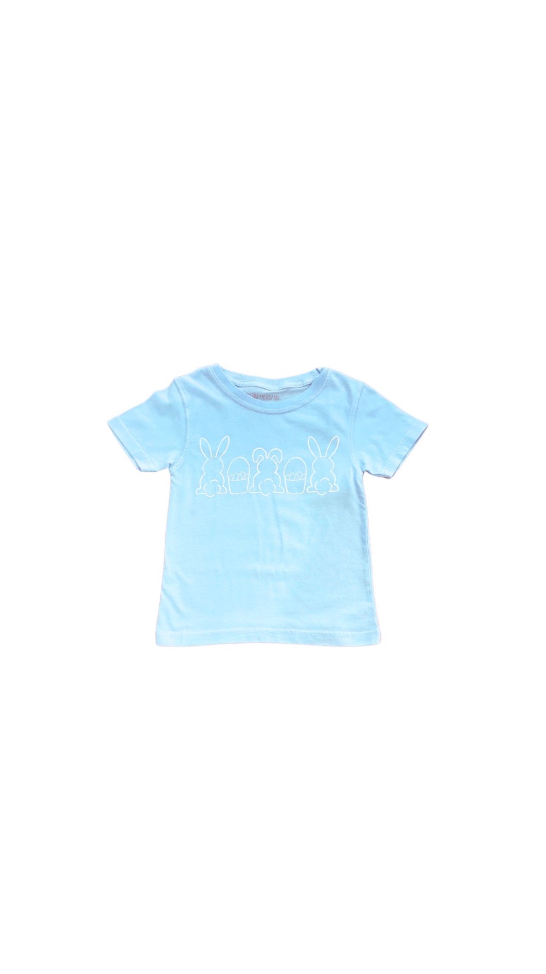 Short Sleeve Light Blue Bunnies and Baskets Trio T-Shirt