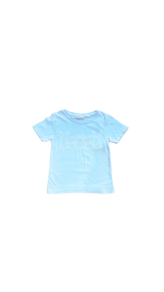 Short Sleeve Light Blue Bunnies and Baskets Trio T-Shirt