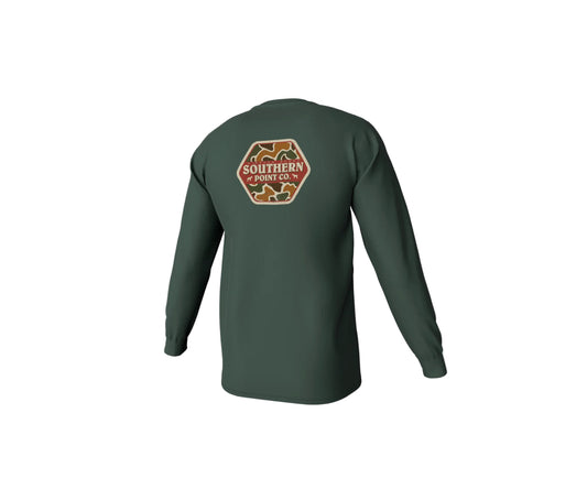 Youth Camo Logo Long Sleeve Pocket Tee - Duck Green