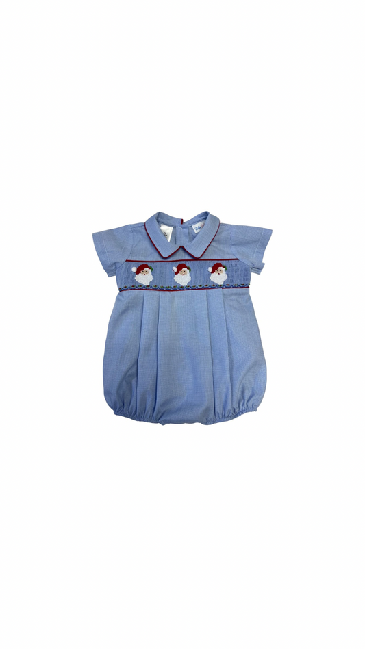 Blake Santa Clause Boy Smocked Bubble Blue Gingham with White Collar