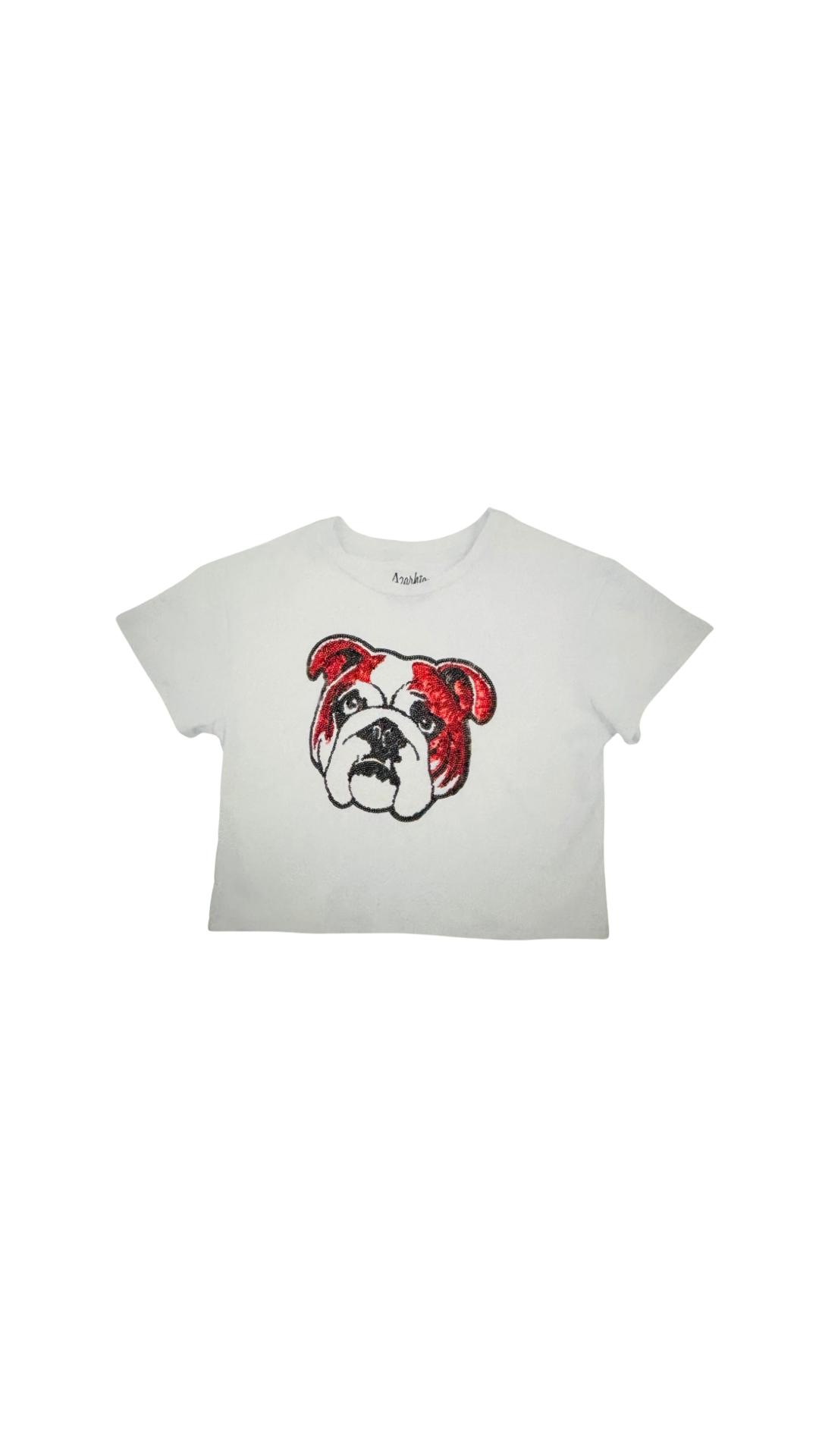 Game Day Sequin Bulldog in Red on Boxy Tee in White