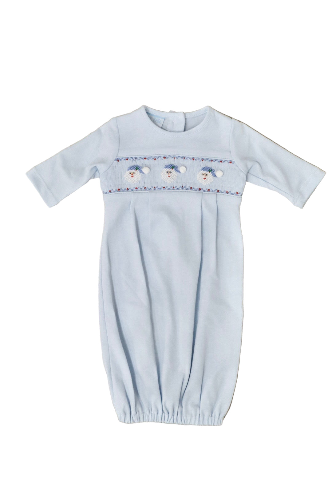 Santa Face Boy Light Blue Knit Sac Long Sleeve