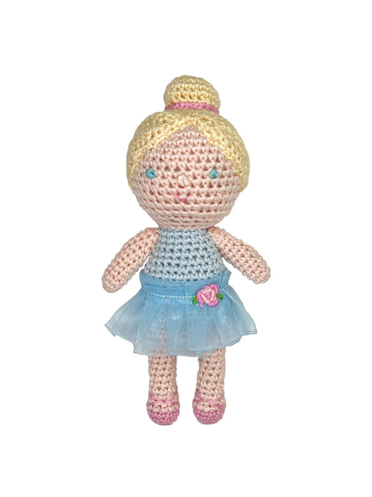 Ballerina Bamboo Crochet Rattle in Blue 5"