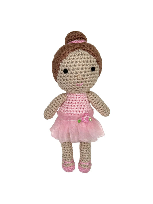 Ballerina Bamboo Crochet Rattle in Pink 5"