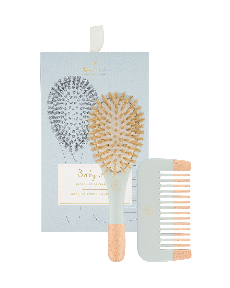 Blue Baby Gift Set -100% Wild Boar Brush & Wooden Comb