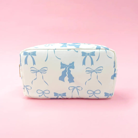 Blue Bows Nylon Cosmetic Zipper Bag Medium