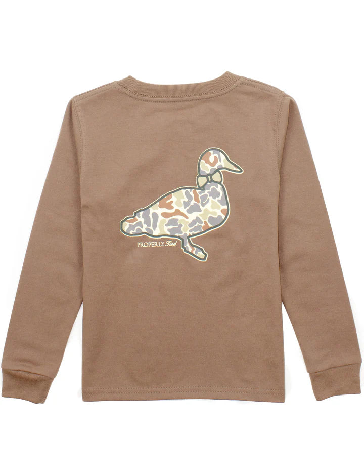 Boys Field Camo Logo Long Sleeve Walnut