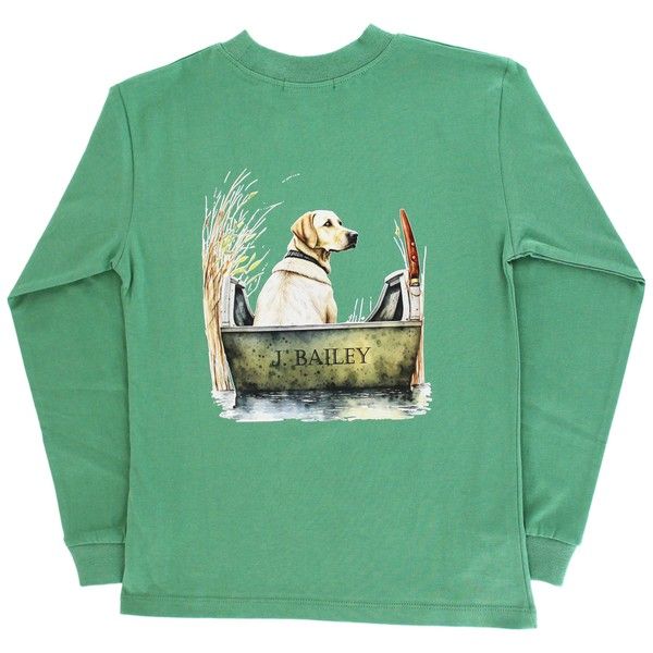 Boys Long Sleeve Tee - Dog in Boat Green