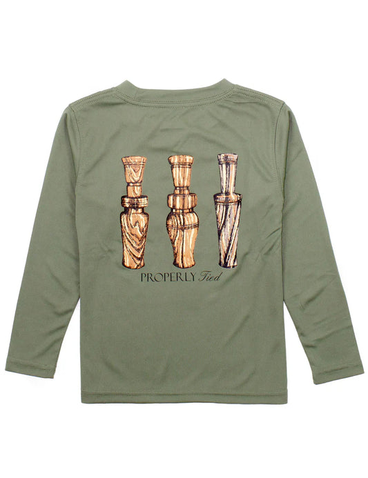 Boys Performance Tee Long Sleeve Duck Calls Olive