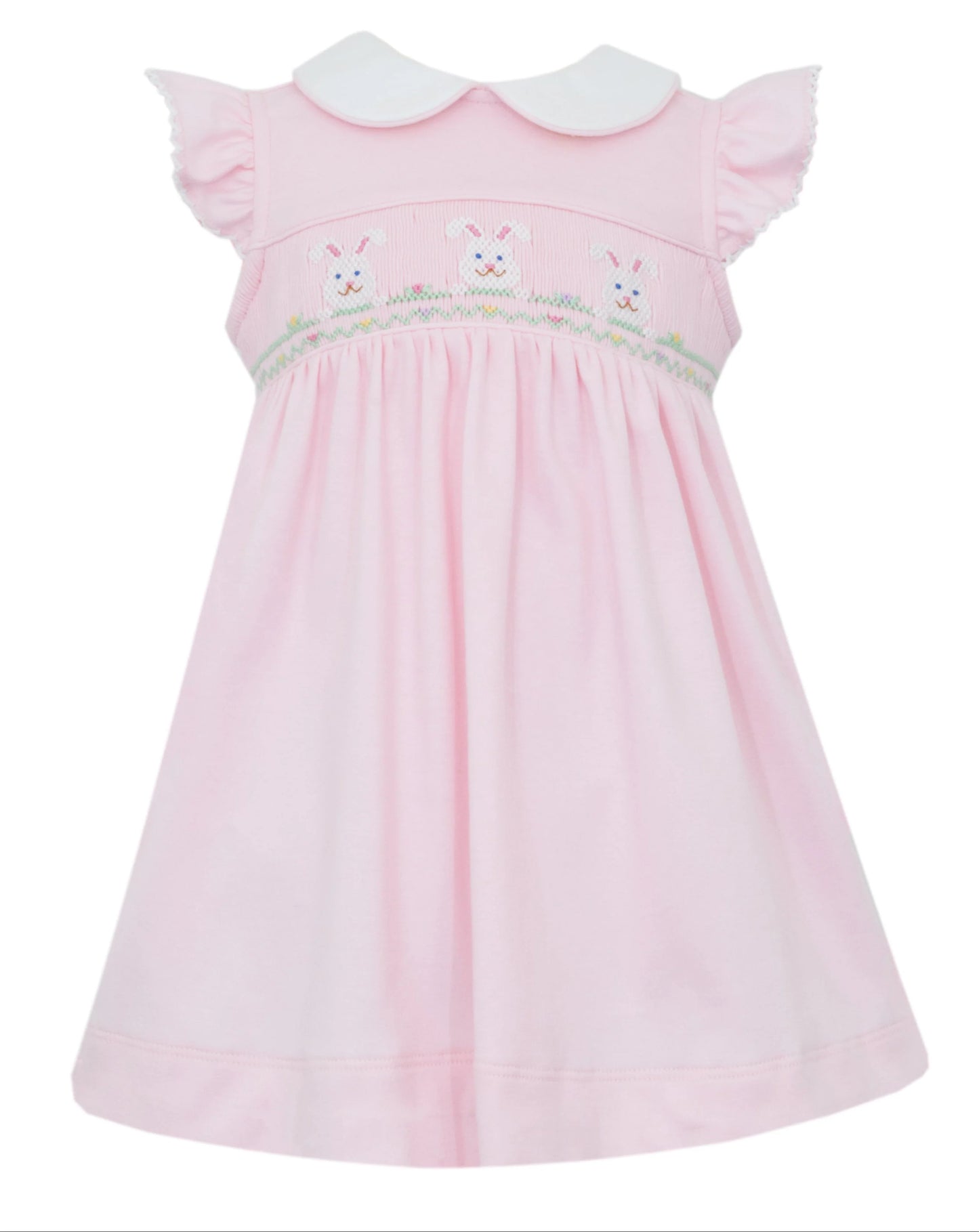 Bunny Face Pink Knit Dress with Ruffle Sleeves