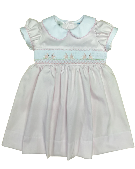 Rose Bunny Smocked Collared Dress Pink