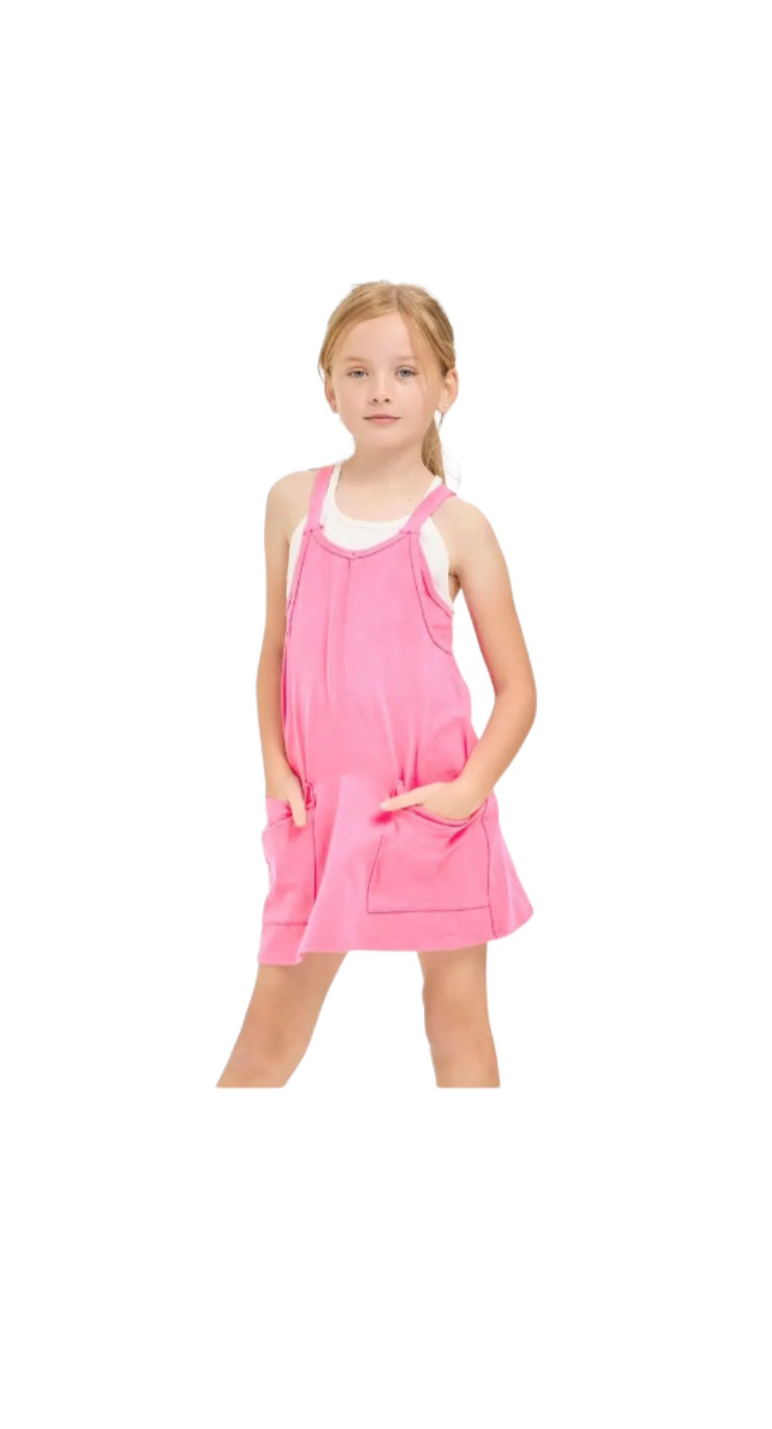 Relaxed Tank Dress with Built-in Romper Lining Neon Pink