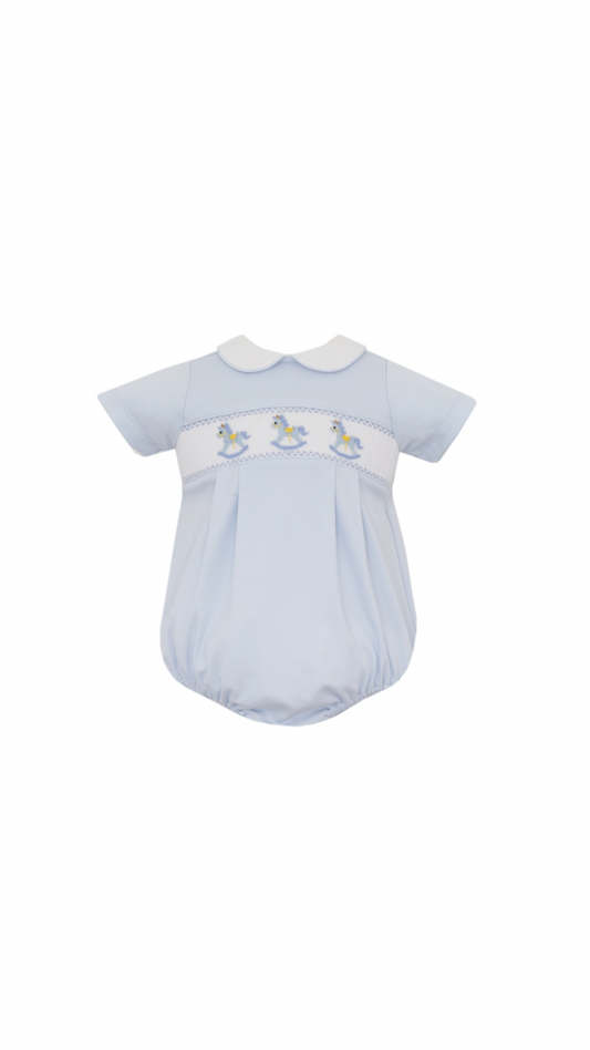 Rocking Horses Light Blue Knit Boys Bubble Short Sleeve