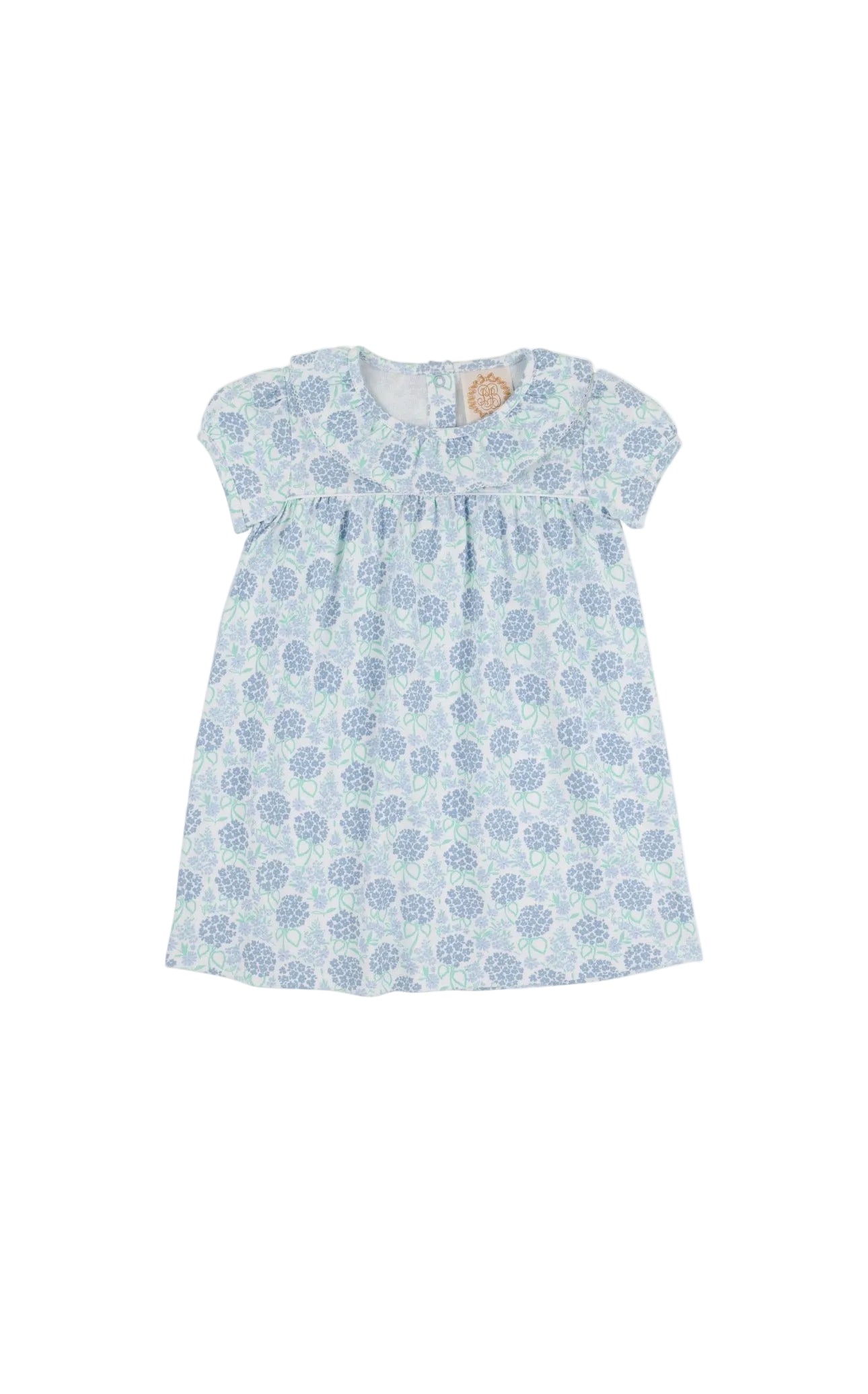 Short Sleeve Ramona Ruffle Dress Pima Handful of Hydrangeas/Worth Ave White