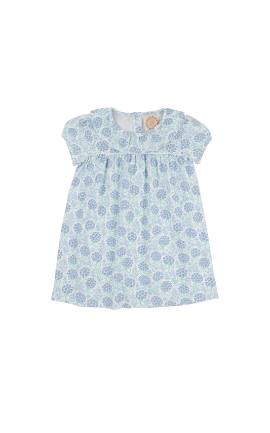 Short Sleeve Ramona Ruffle Dress Pima Handful of Hydrangeas/Worth Ave White