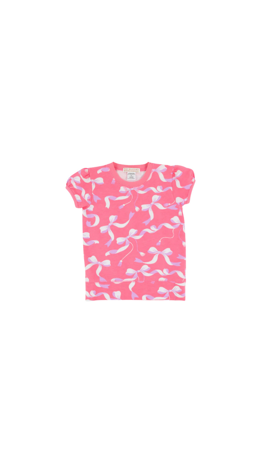 Cassidy Comfy Crewneck - Short Puff Sleeve Bagel Bows/Romany Rose
