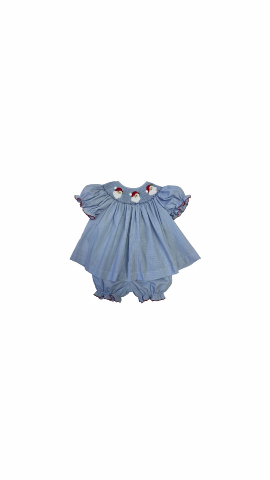 Emma Santa Clause Smocked Bishop Bloomer Set