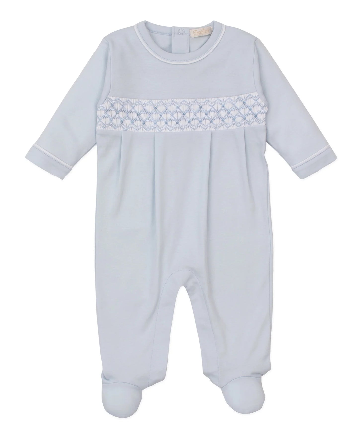 CLB Footie w/ Hand Smocking Light Blue