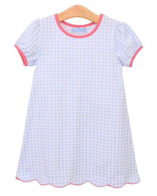 Cecilia Dress- Light Blue Gingham/Pink