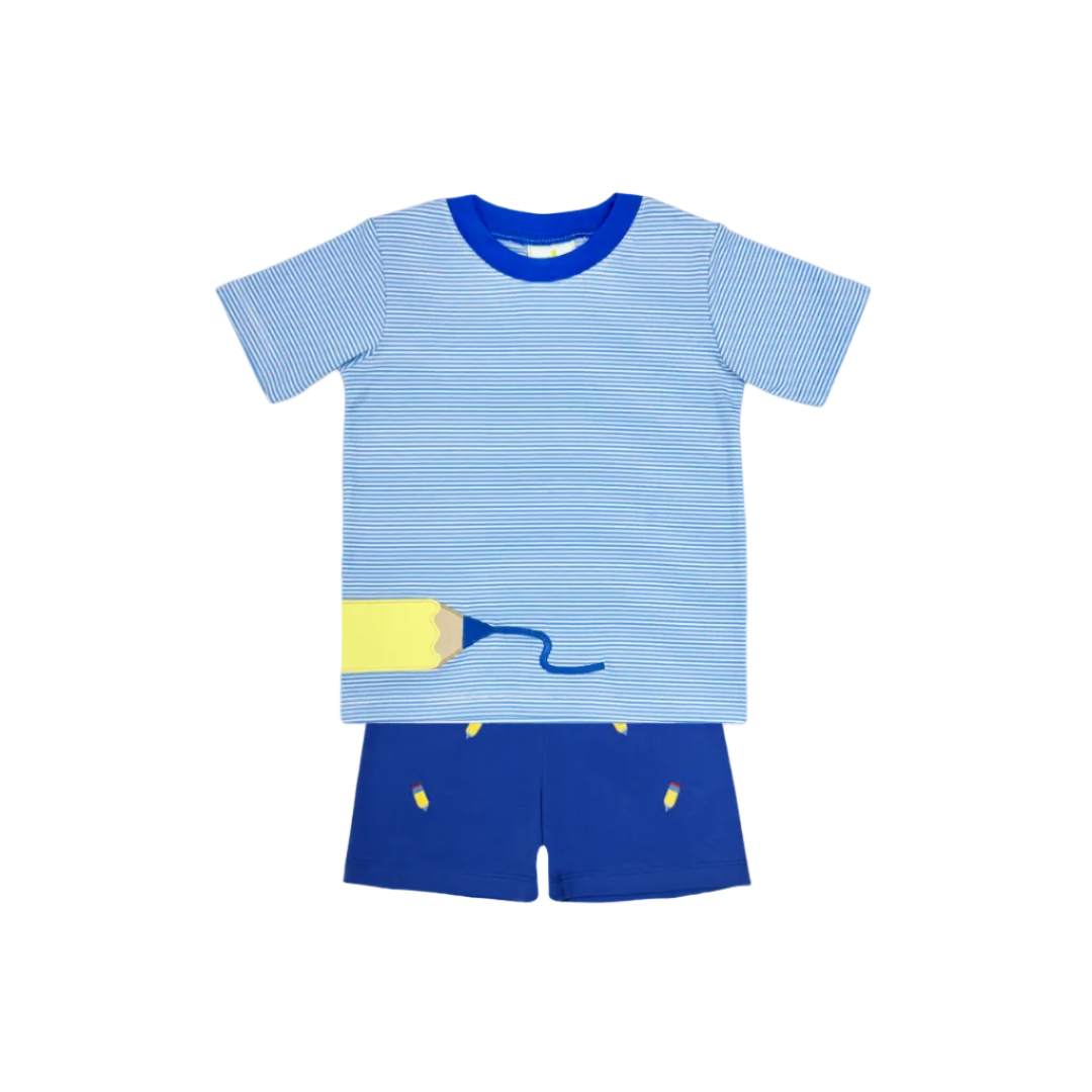 Pencil Harry Play Short Set, Periwinkle Bitty Knit