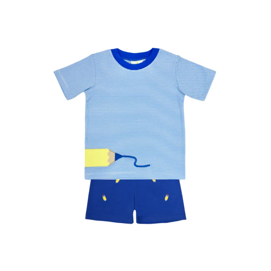 Pencil Harry Play Short Set, Periwinkle Bitty Knit