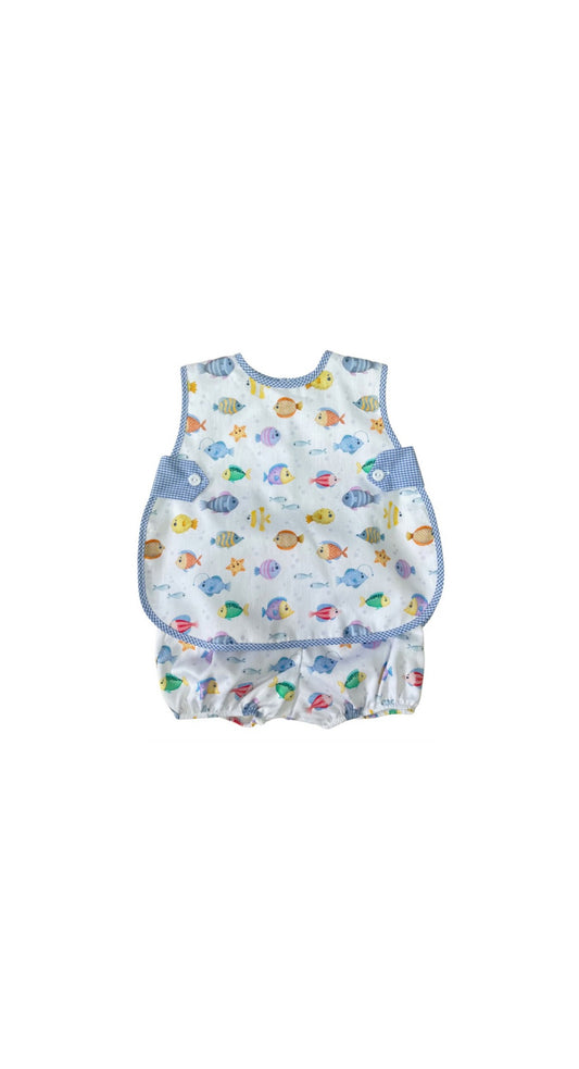 Cameron Tri Bib Boy Bloomer Set Light Blue Trim