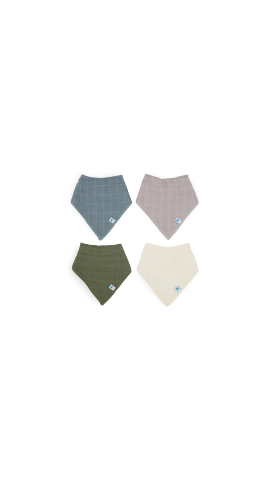Cotton Muslin + Fleece Bandana Bib 4 Pack - Sea
