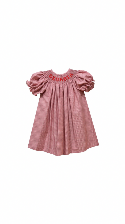 Georgia Smocked Gingham Short Sleeve Bishop