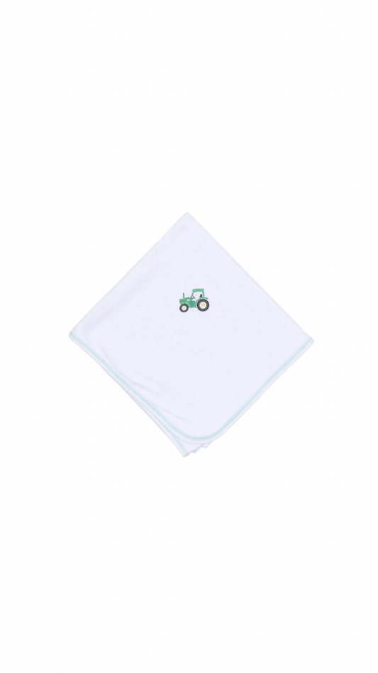 Lil' Green Tractor Emb Receiving Blanket Green